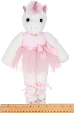 Bearington Dreamer White Plush Unicorn Stuffed Animal Ballerina In Pink Ballet Outfit, 14 Inches