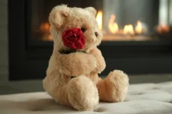 Bearington Collection Remington Stuffed Animal Teddy Bear Holding A Rose, 9.5"
